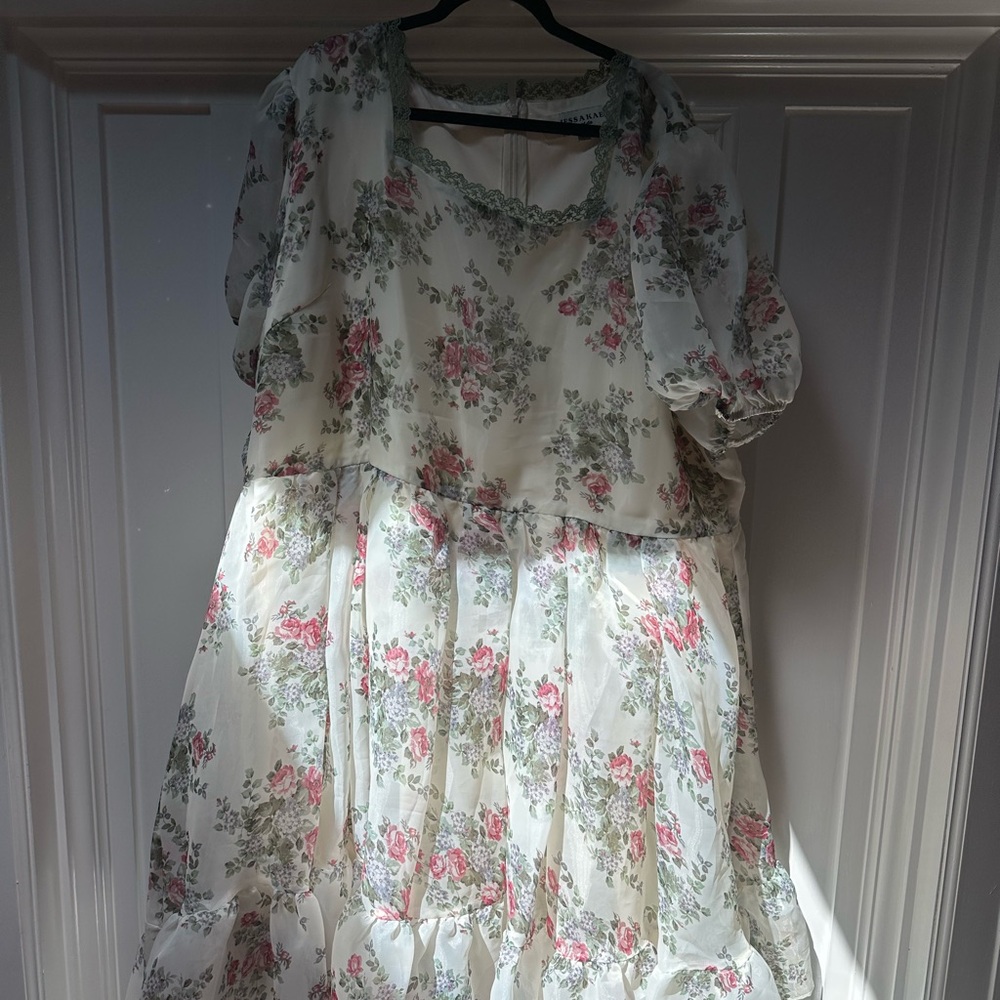JessaKae Pink and Orange Ruffled Tiered Sundress